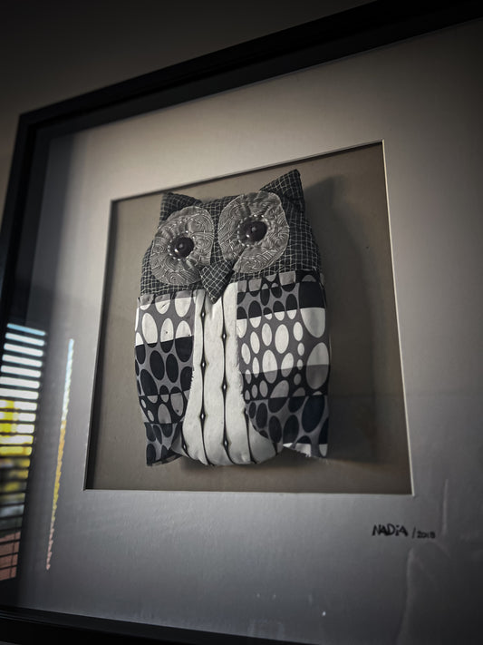 Black & White Owl Plush Framed